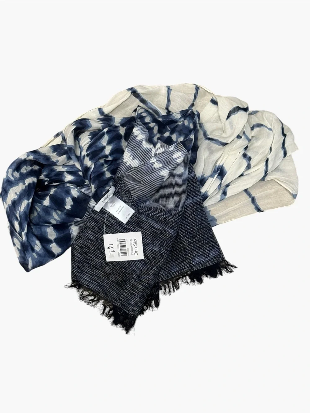 NWT J.Jill Pure Jill Blue White Ombre Dip Dye Fringe Scarf One Size